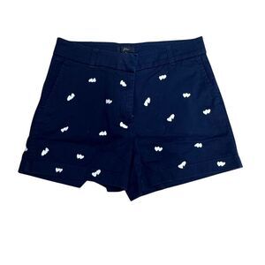 EUC J. Crew Women's Chino Shorts Size 4 Blue Embroidered Hearts Casual